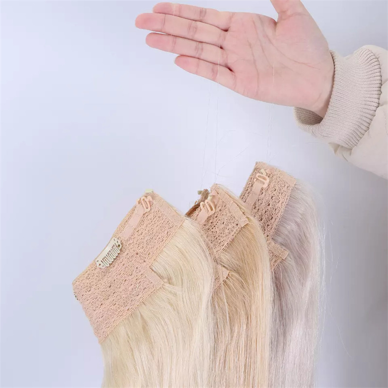 Straight Halo Clip Human Hair Extension Light Color Real Human Hair Salon Quality